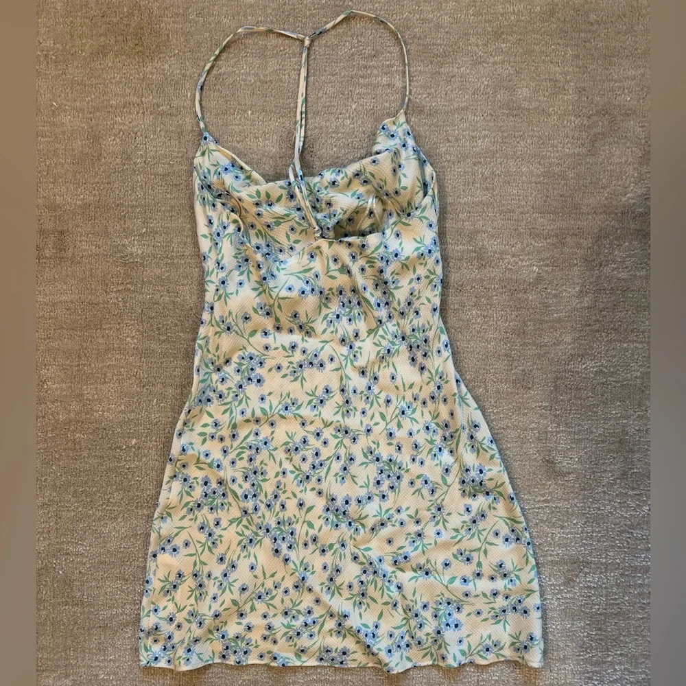 Zara Blue and Cream Floral Cowl Neck Mini Sundress - Picture 2 of 3